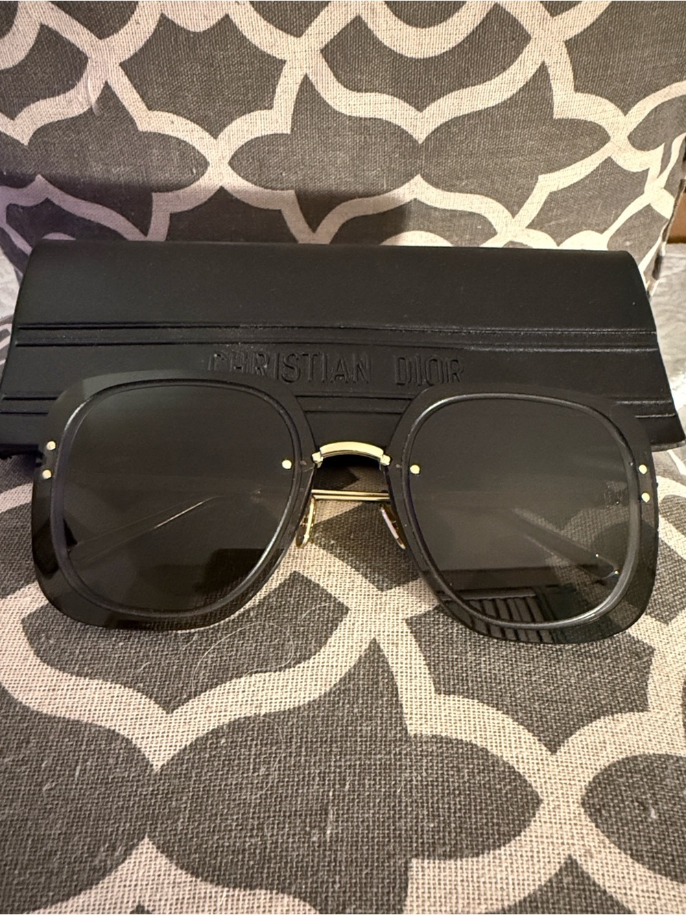 Dior Black Oversized Square Sunglasses with Gold Bridge
